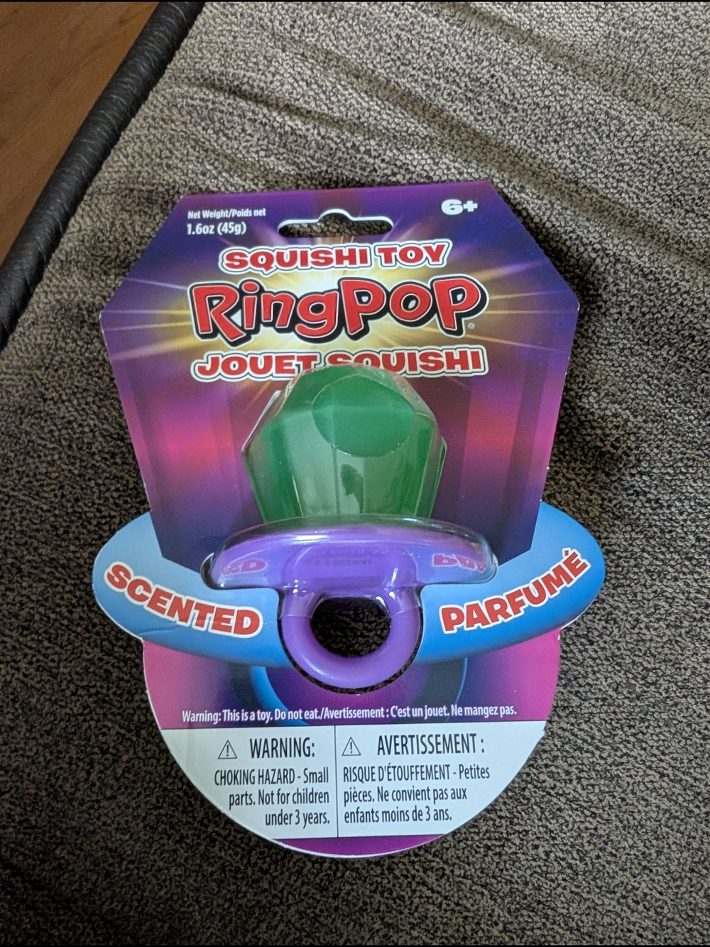 Ring Pop Squishy Toy - Green Gem with Purple Band - Picture 3 of 3
